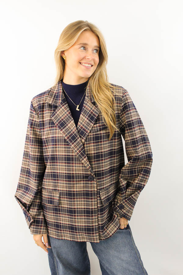 Geruite blazer navy | Esmee