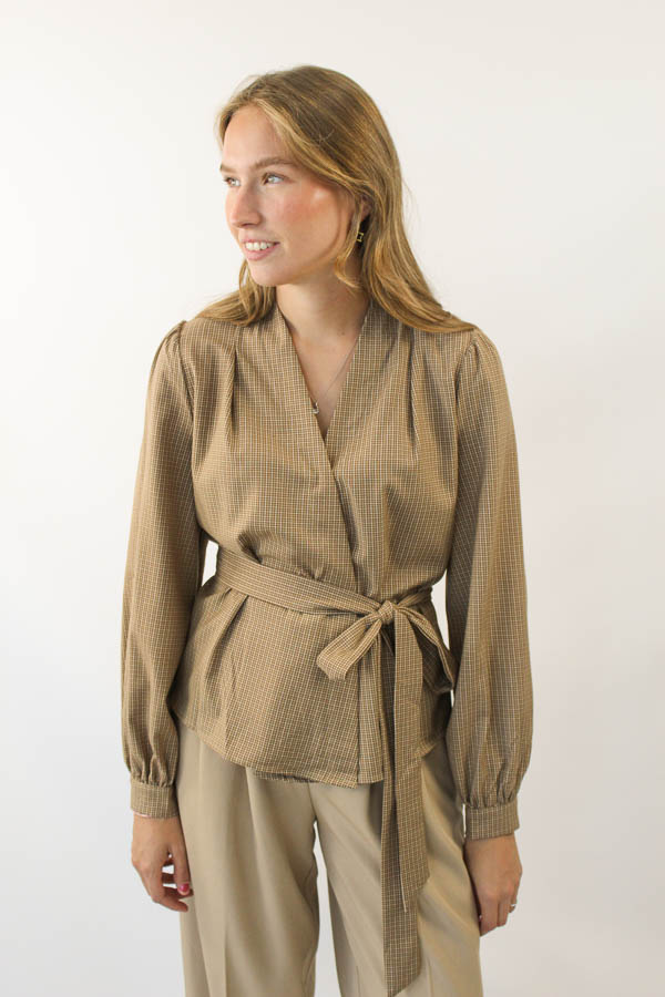 Geruite blouse beige | Dia