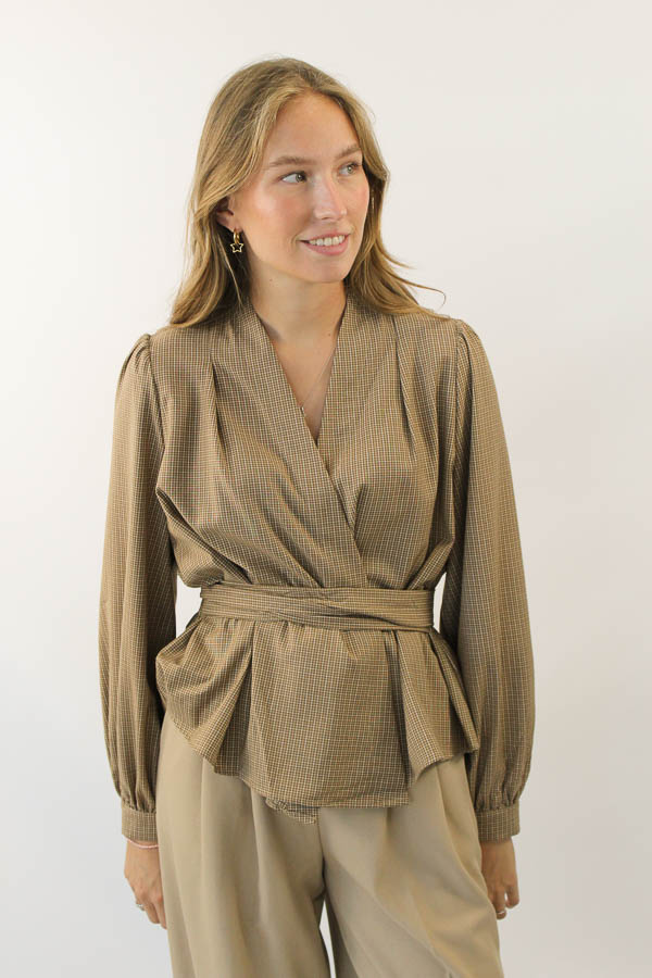 Geruite blouse beige | Dia - Afbeelding 3