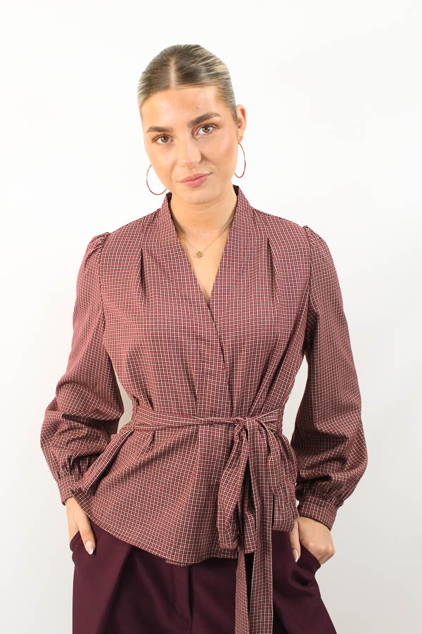 Geruite blouse bordeaux | Dia