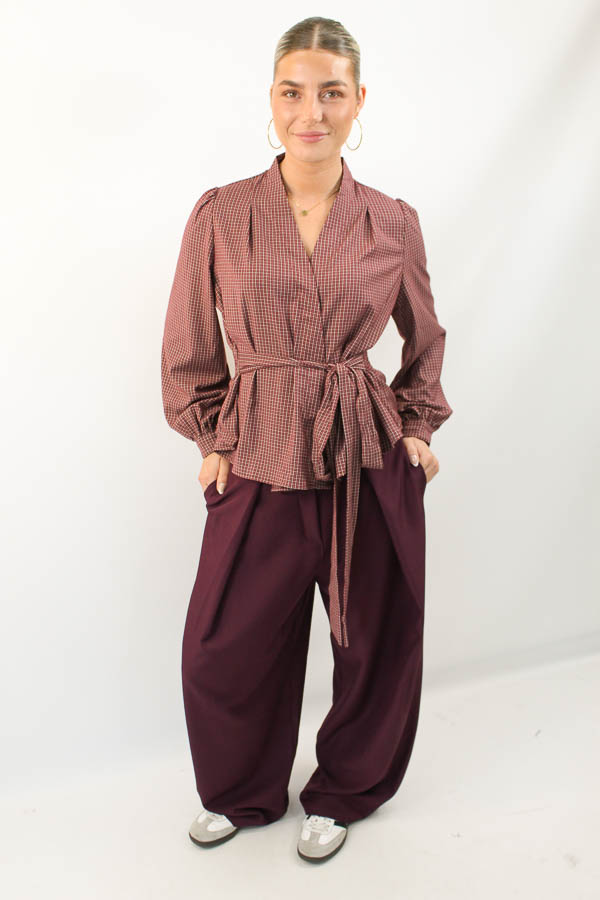 Geruite blouse bordeaux | Dia - Afbeelding 3