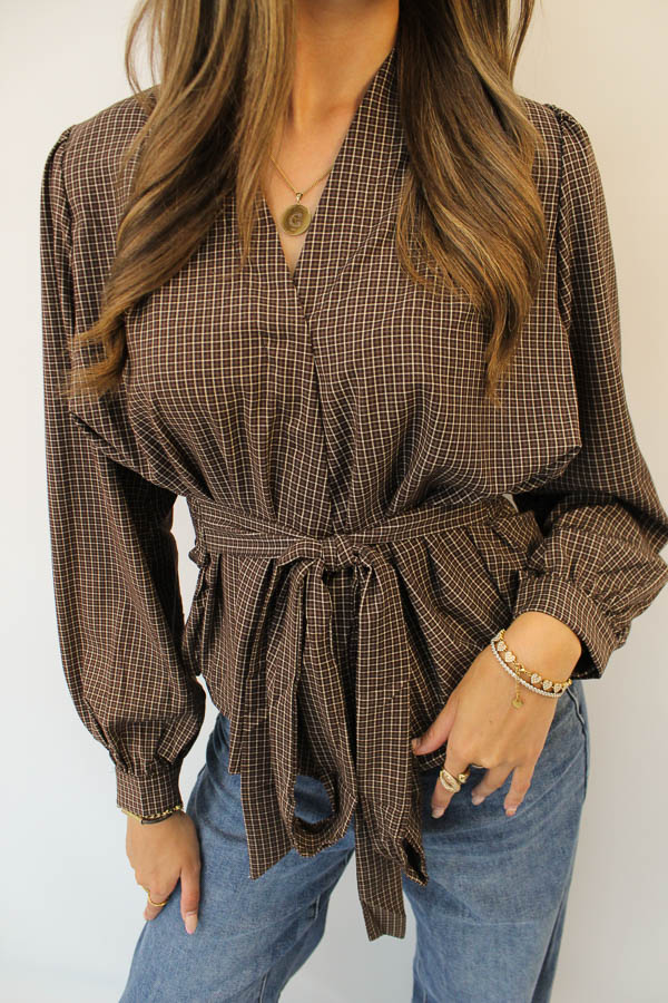 Geruite blouse bruin | Dia  - Afbeelding 2