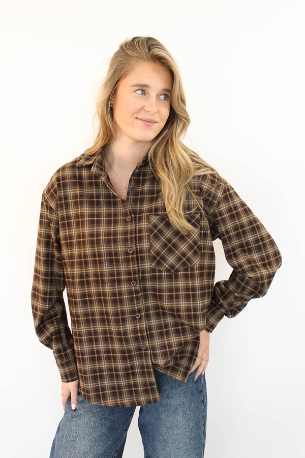 Geruite blouse bruin | Isla