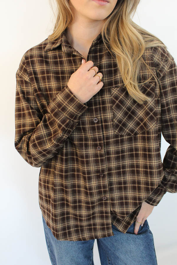 Geruite blouse bruin | Isla - Afbeelding 2