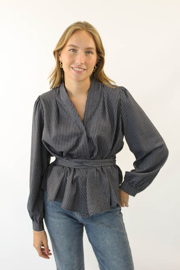 Geruite blouse navy | Dia