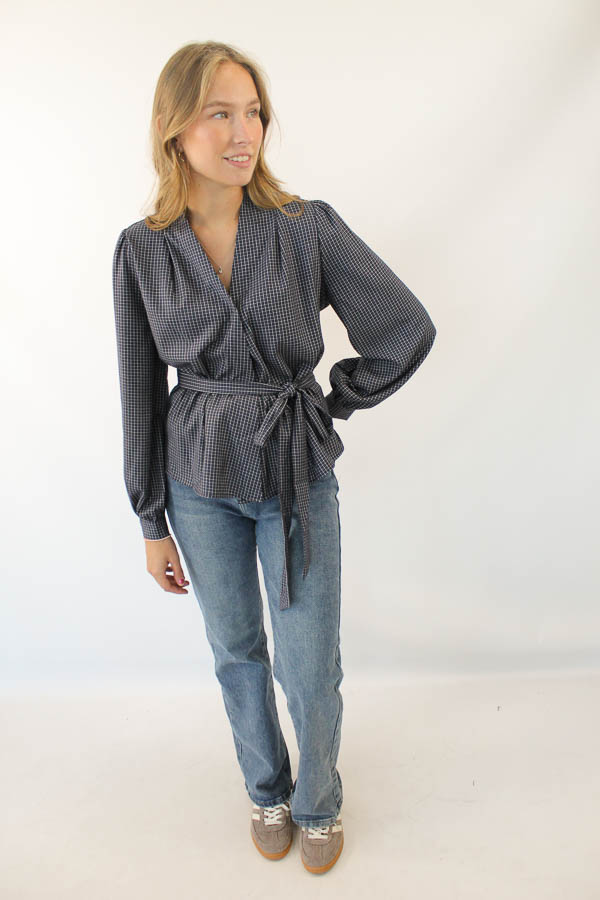 Geruite blouse navy | Dia - Afbeelding 2