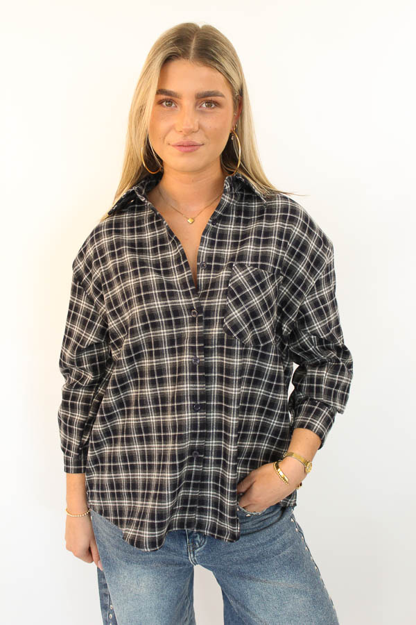Geruite blouse navy  | Isla