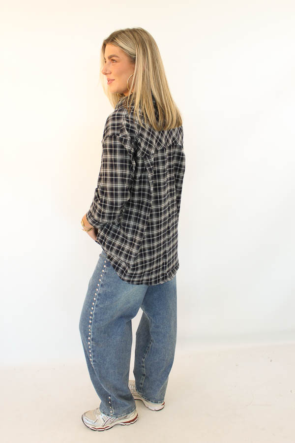 Geruite blouse navy  | Isla - Afbeelding 3