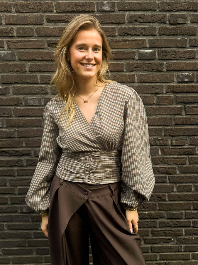 Geruite blouse top bruin | Fiona