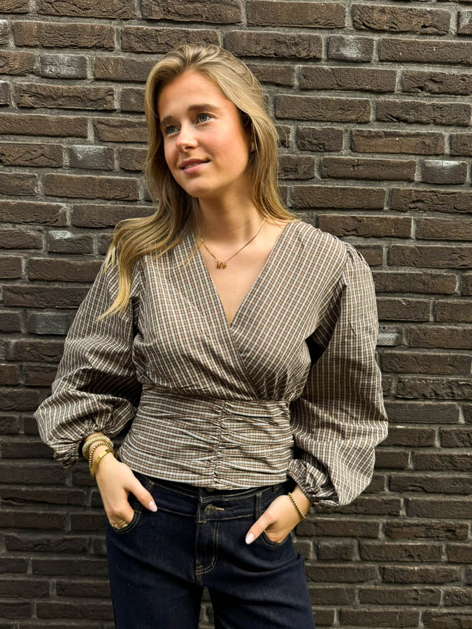 Geruite blouse top bruin | Fiona - Afbeelding 3