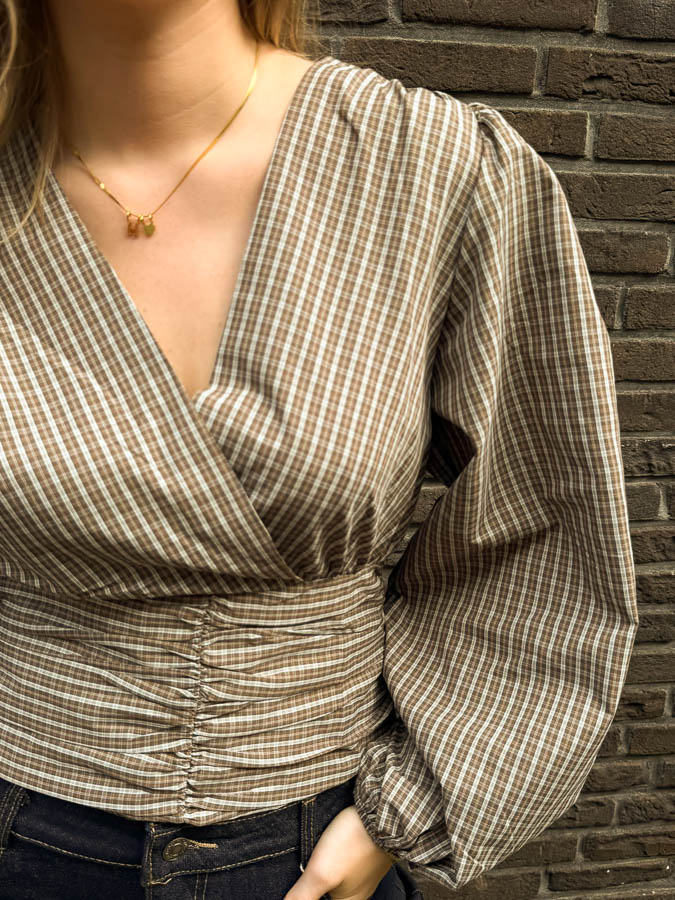 Geruite blouse top bruin | Fiona - Afbeelding 4