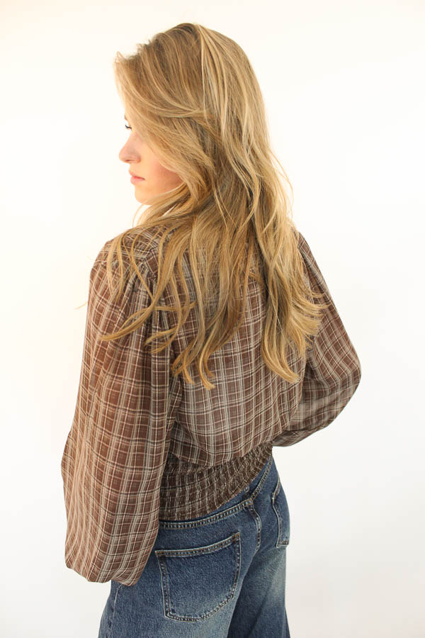 Geruite blouse top bruin | Valeria - Afbeelding 3