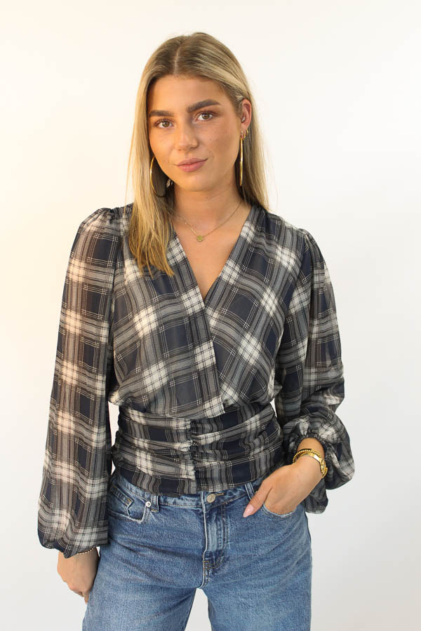 Geruite blouse top navy | Valeria