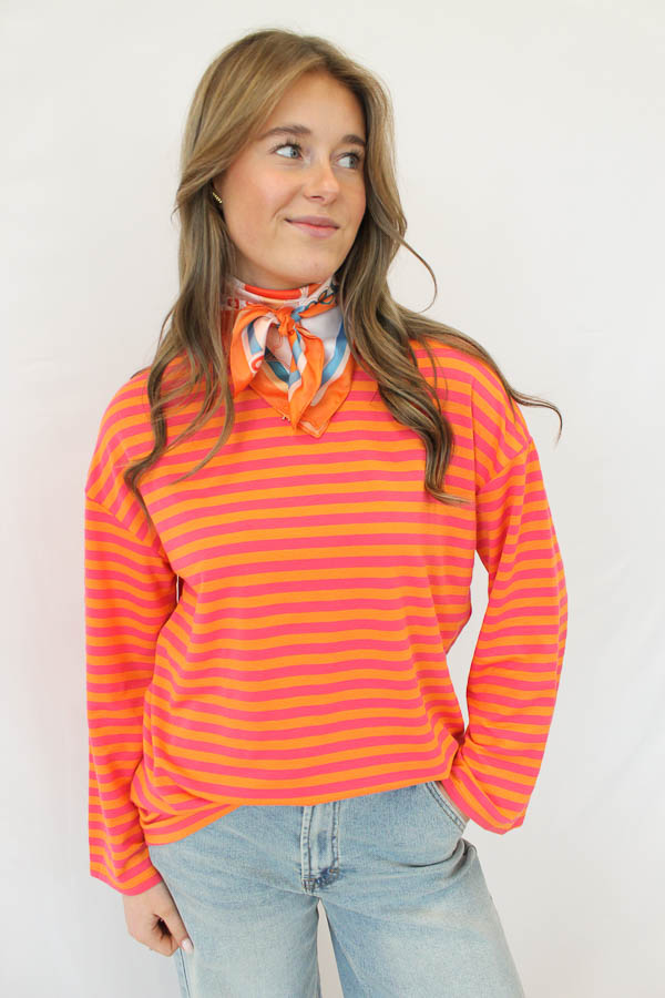Gestreepte longsleeve oranje