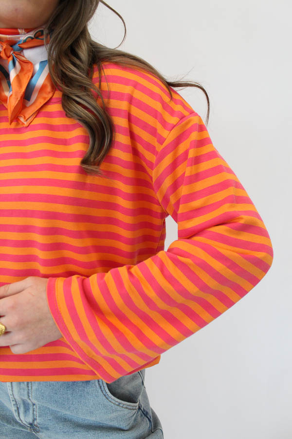 Gestreepte longsleeve oranje - Afbeelding 2