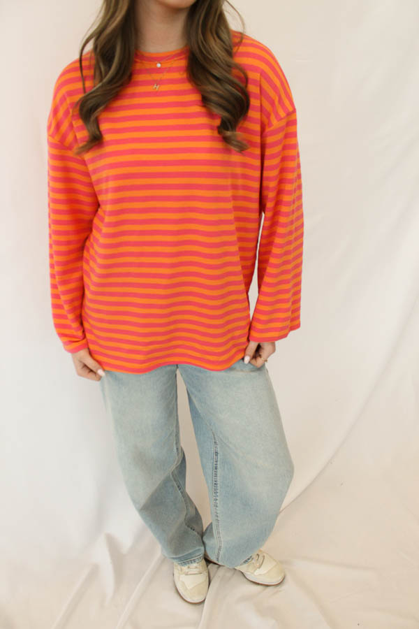 Gestreepte longsleeve oranje - Afbeelding 4