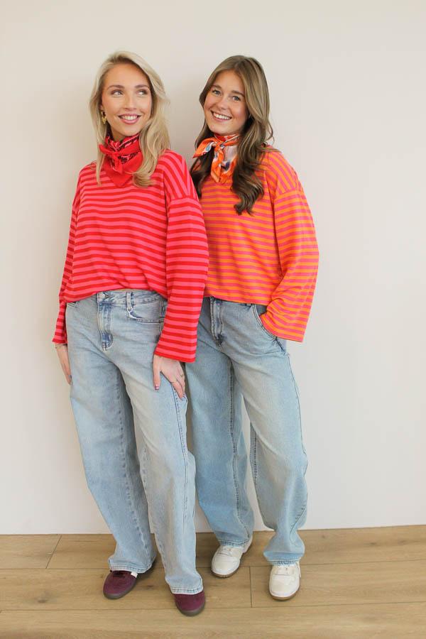 Gestreepte longsleeve oranje - Afbeelding 3