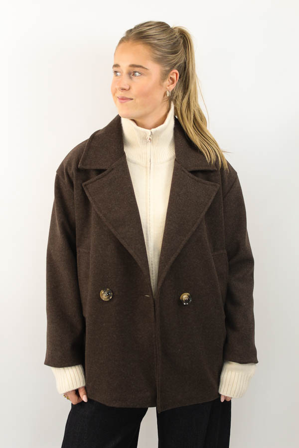 Halflang mantel jas bruin | Sena 