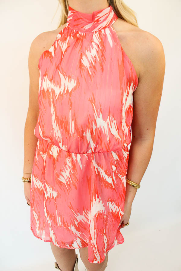 Halter jurk print koraal | Nora - Afbeelding 3