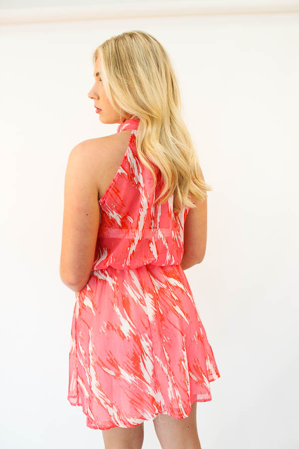 Halter jurk print koraal | Nora - Afbeelding 4