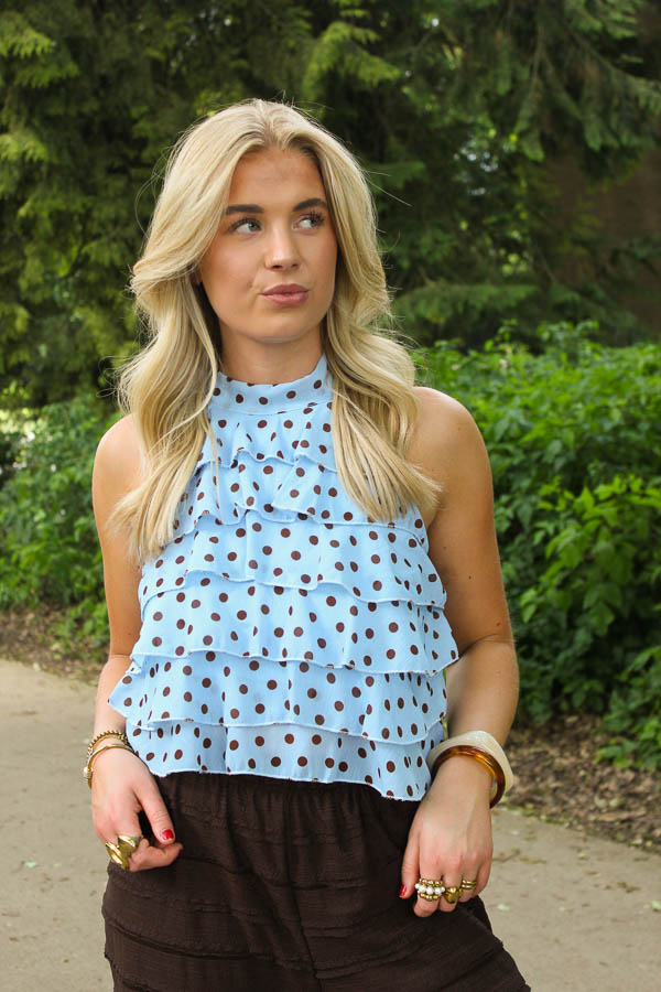 Halter top stippen blauw | Fay