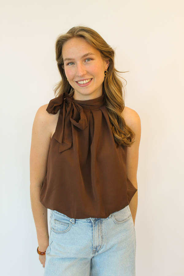 Haltertop strik bruin | Liz