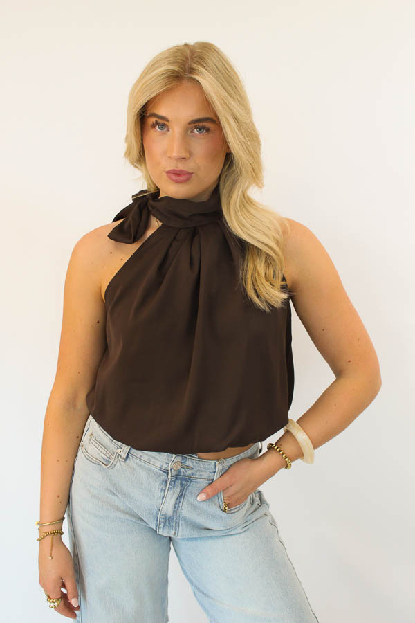 Haltertop strik choco | Liz