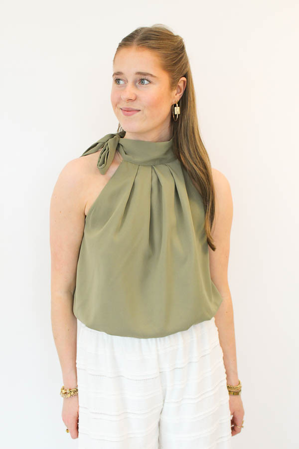 Haltertop strik khaki | Liz