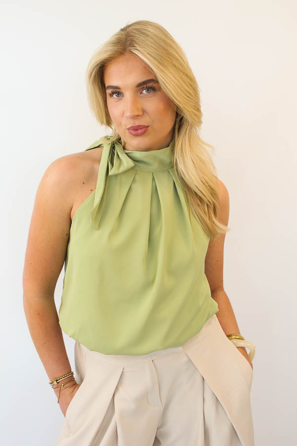 Haltertop strik khaki | Liz