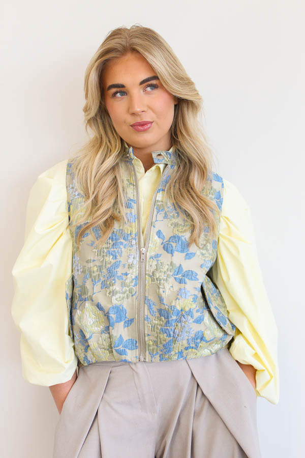 Jacquard gilet print blauw