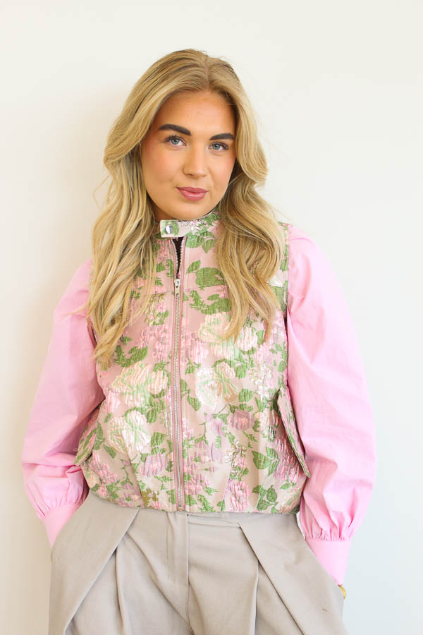 Jacquard gilet print roze