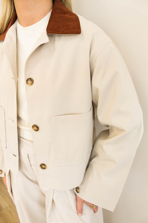 Jas corduroy kraag beige - Afbeelding 1