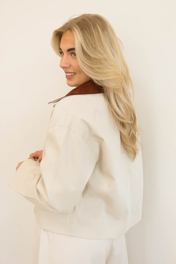 Jas corduroy kraag beige - Afbeelding 2