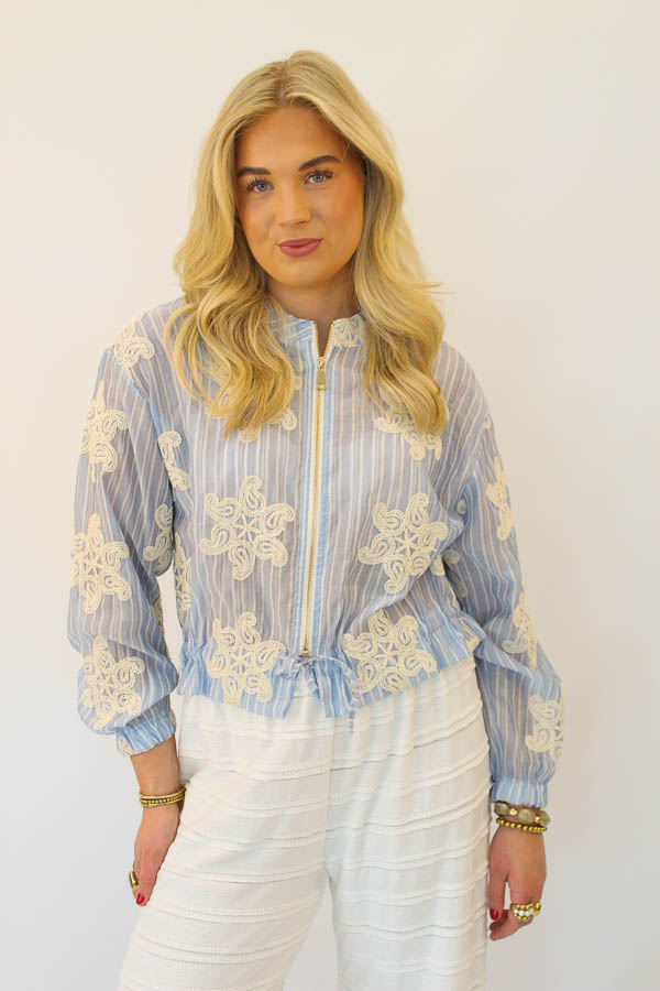 Jas geborduurd blauw | Hanne