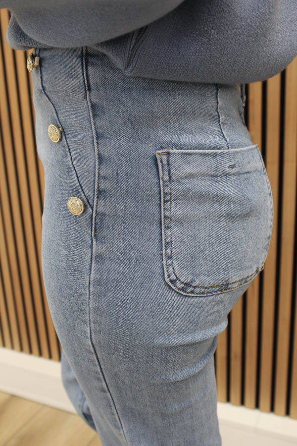 Jeans met knopen blauw | Kim - Afbeelding 3