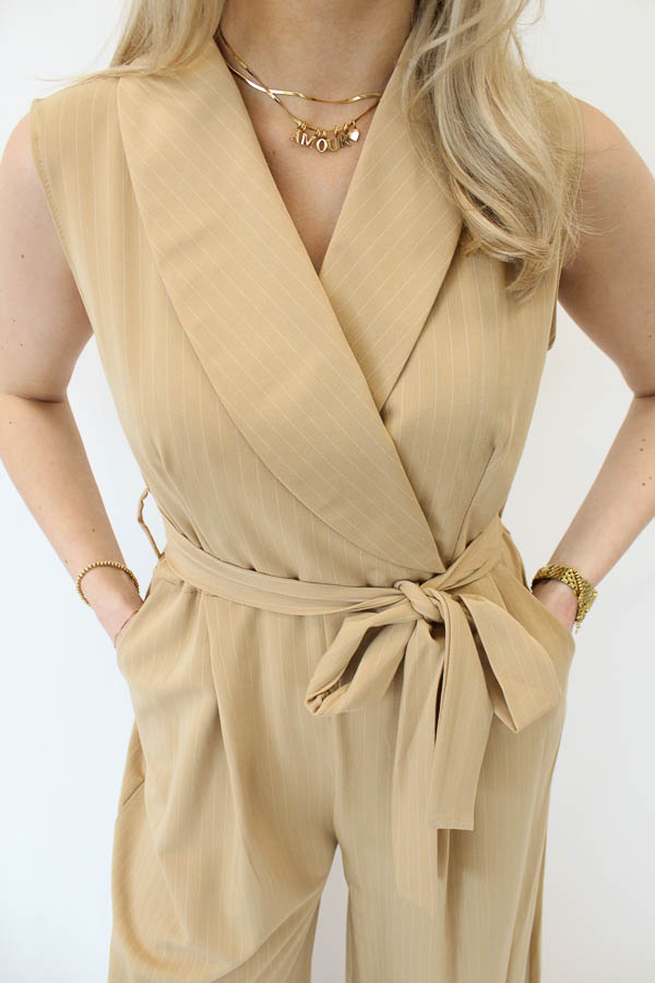 Jumpsuit strepen beige | Mia  - Afbeelding 3