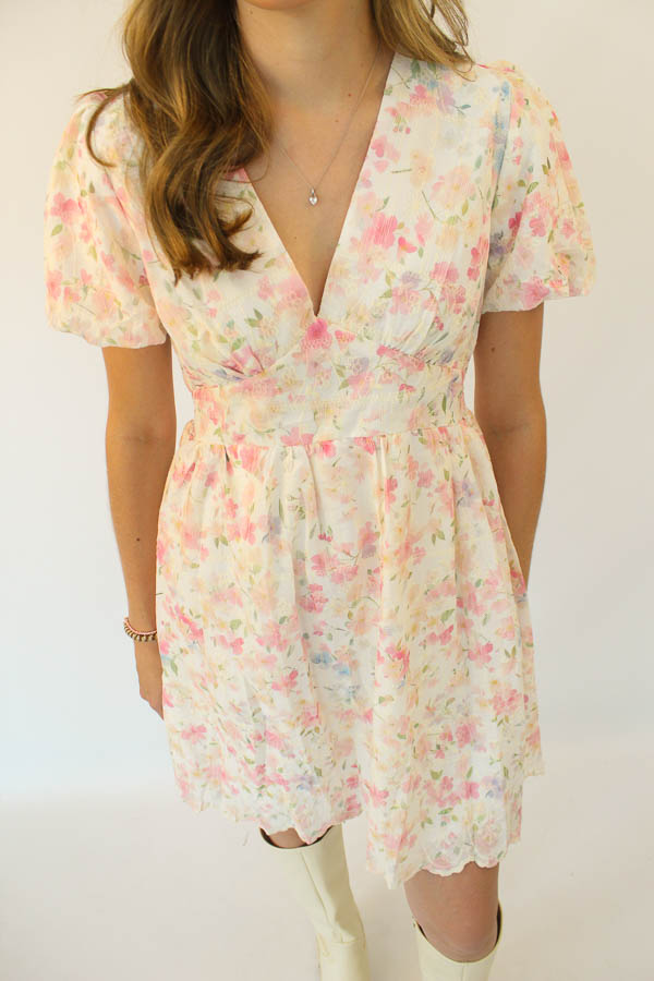 Jurk bloemenprint ecru | Lara - Afbeelding 2