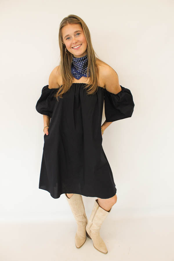 Jurk off-shoulder navy | Pien