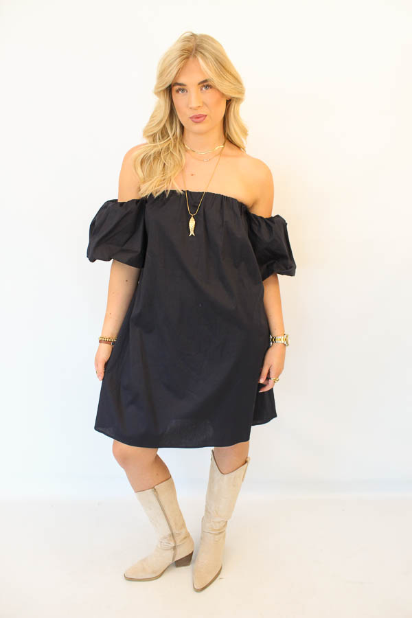 Jurk off-shoulder navy | Pien