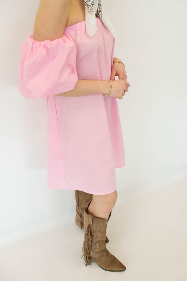 Jurk off-shoulder roze | Pien - Afbeelding 3