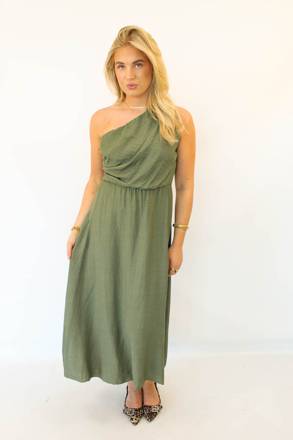 Jurk shoulder khaki | Benthe