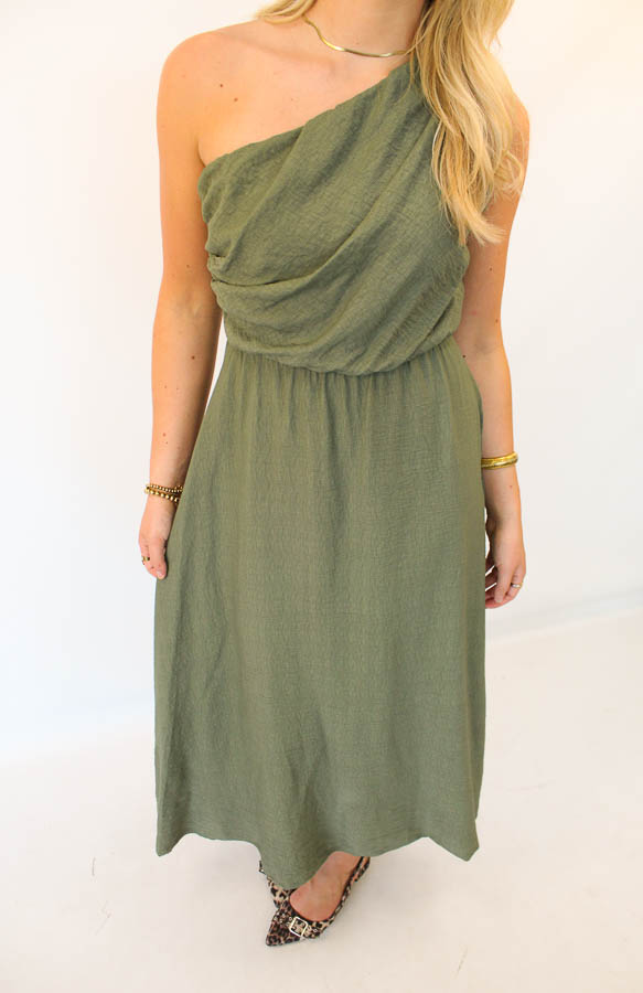 Jurk shoulder khaki | Benthe - Afbeelding 2