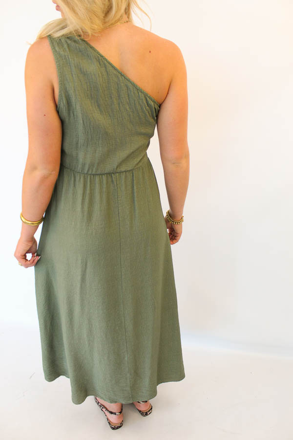 Jurk shoulder khaki | Benthe - Afbeelding 3