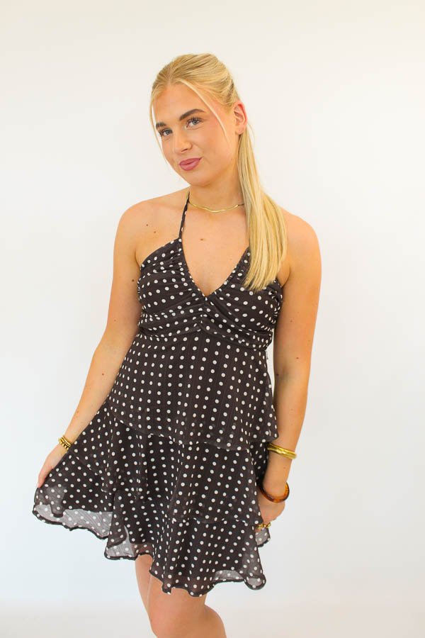 Jurk stippen bruin | Jolie - Afbeelding 2