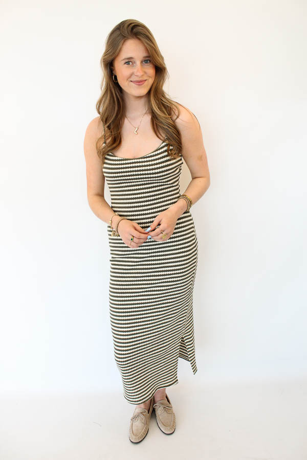 Jurk strepen khaki | Anouk