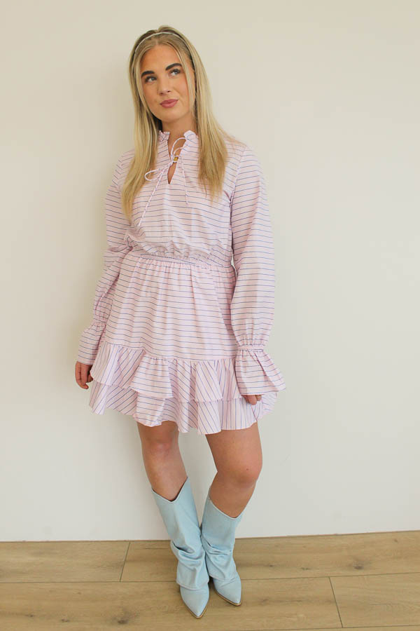 Jurk strepen roze | Jenna - Afbeelding 3