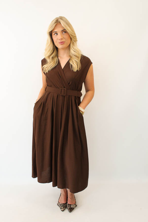 Jurk v-hals bruin | Roxy