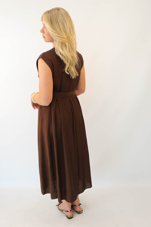 Jurk v-hals bruin | Roxy - Afbeelding 4