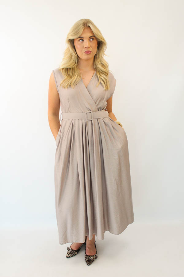 Jurk v-hals taupe | Roxy