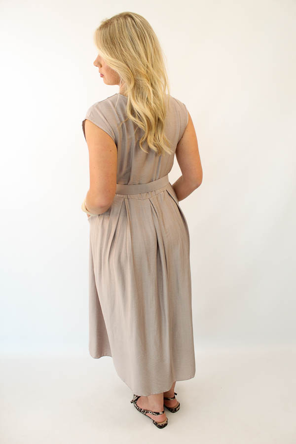 Jurk v-hals taupe | Roxy - Afbeelding 4